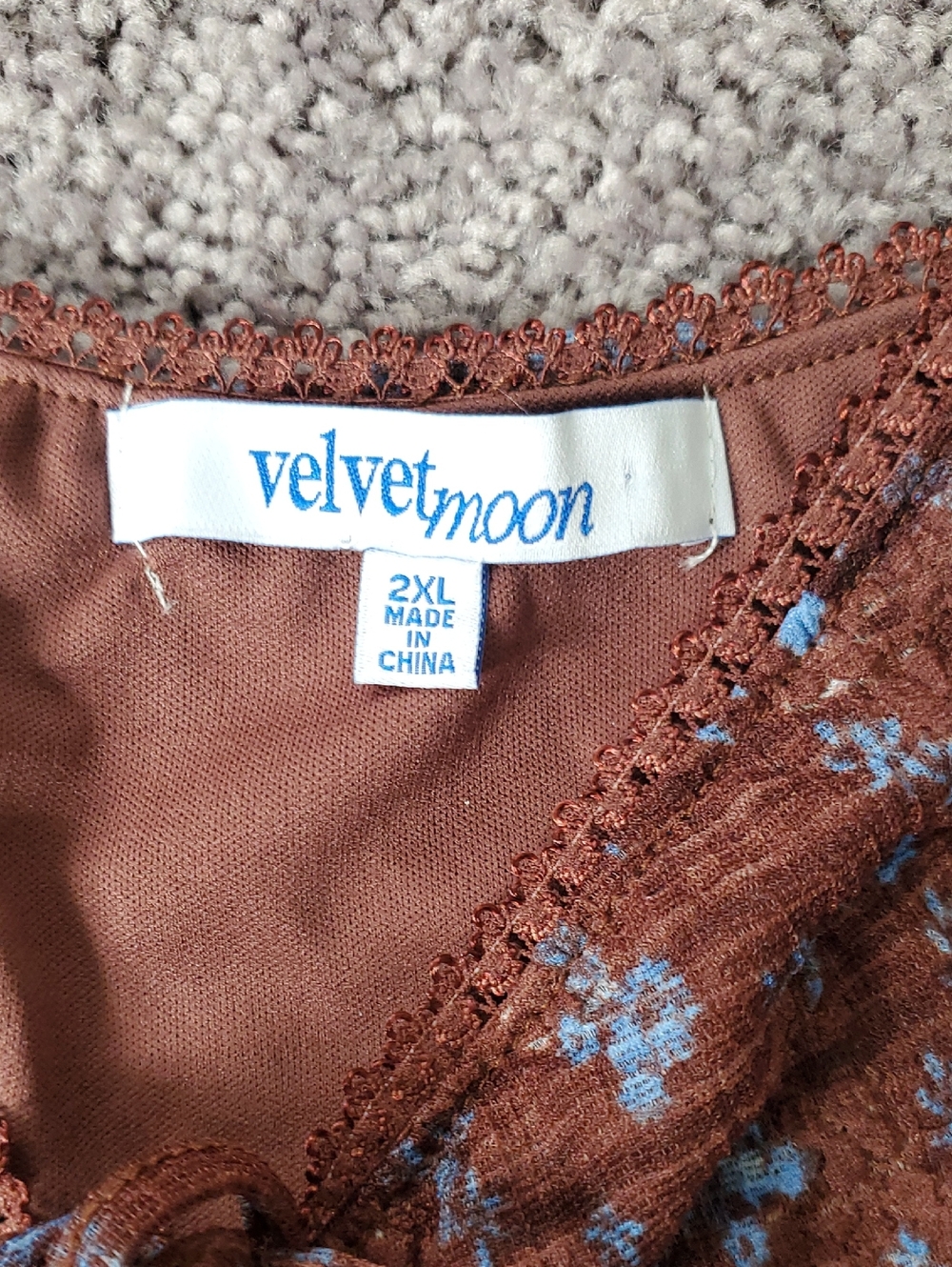 Velvet Women’s Brown Floral Lace-Trim Top - 2XL